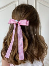 Load image into Gallery viewer, Rosebud Gingham Long Bow Hair Clip - Pink
