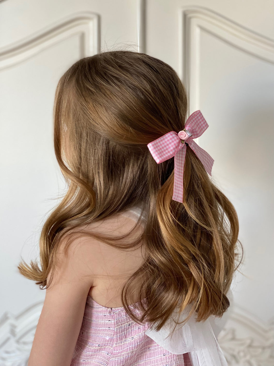 Rosebud Gingham Oversized Bow - Pink