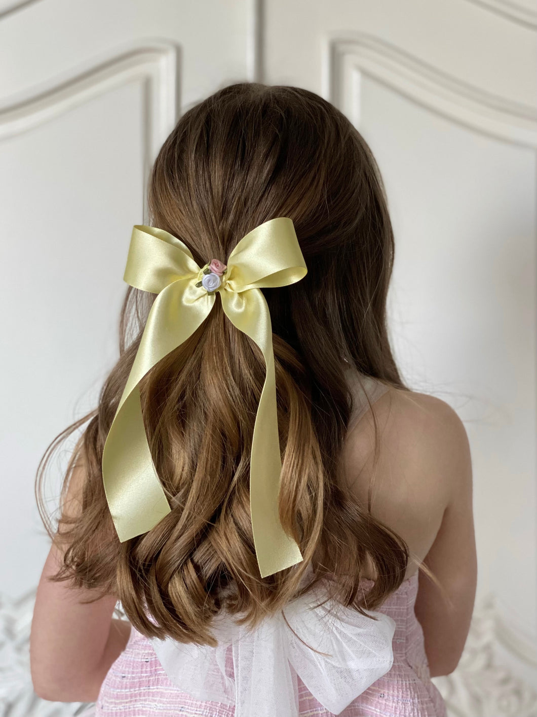 Rosebud Long Satin Bow - Lovely Lemon