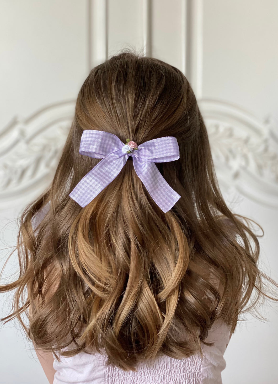 Rosebud Gingham Oversized Bow - Purple