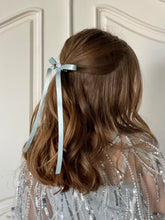 Load image into Gallery viewer, Rosebud Thin Long Satin Bow - Powder Blue
