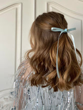 Load image into Gallery viewer, Rosebud Thin Long Satin Bow - Powder Blue
