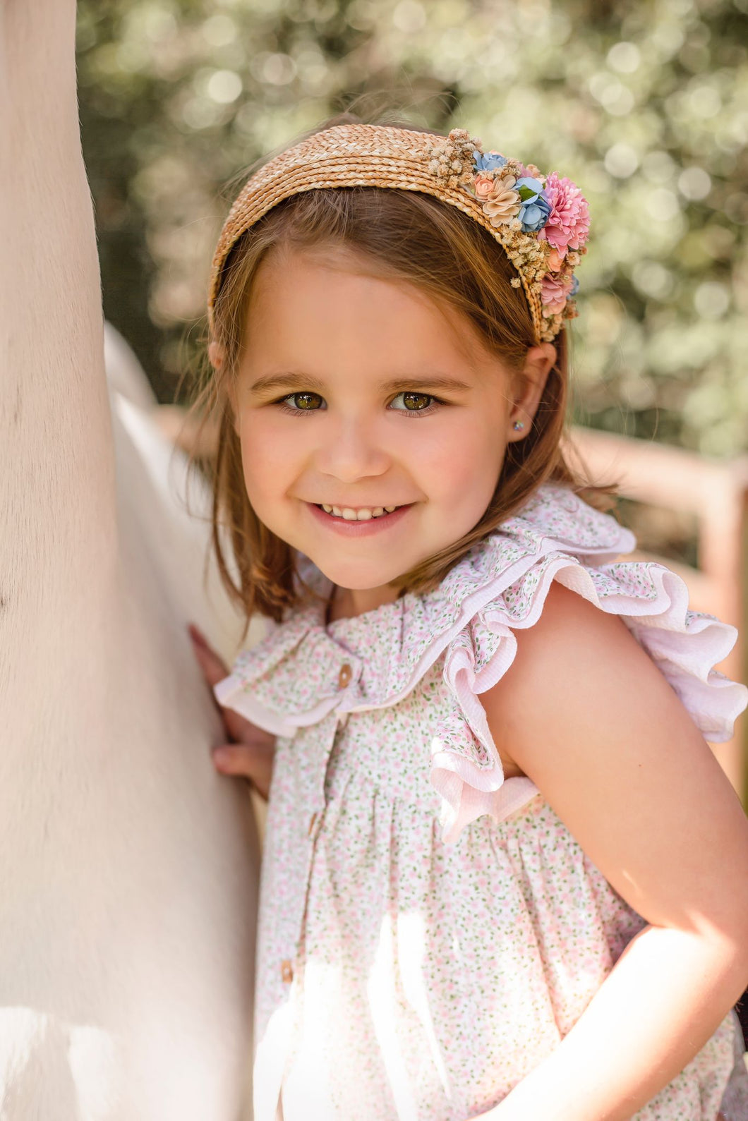 Straw Floral Headband - Pink