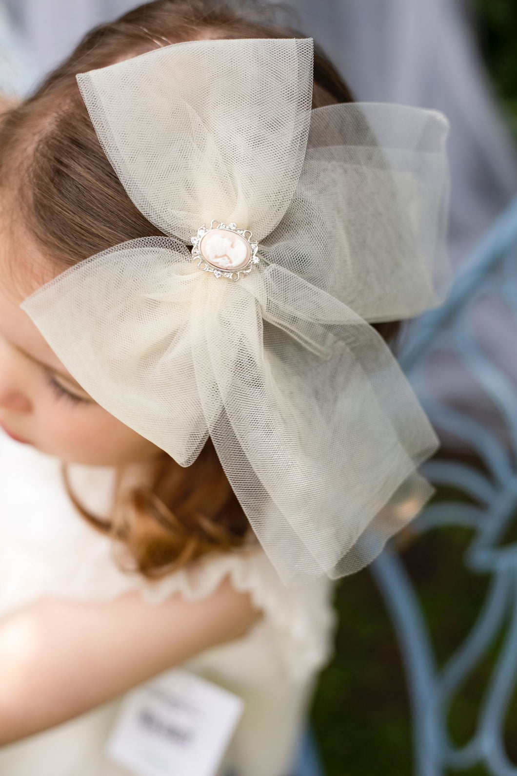 Aria Cameo Ivory Tulle Bow - Hair Clip / Bag Bow