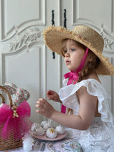 Load image into Gallery viewer, Anastasia Teddy Bear Straw Hat - Raspberry Pink
