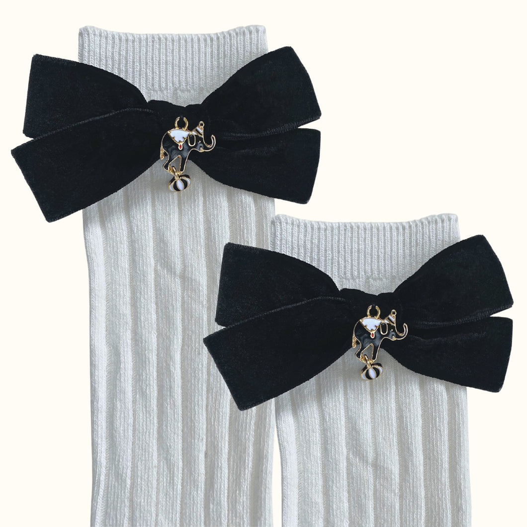 Velvet Elephant Bow Socks - Black