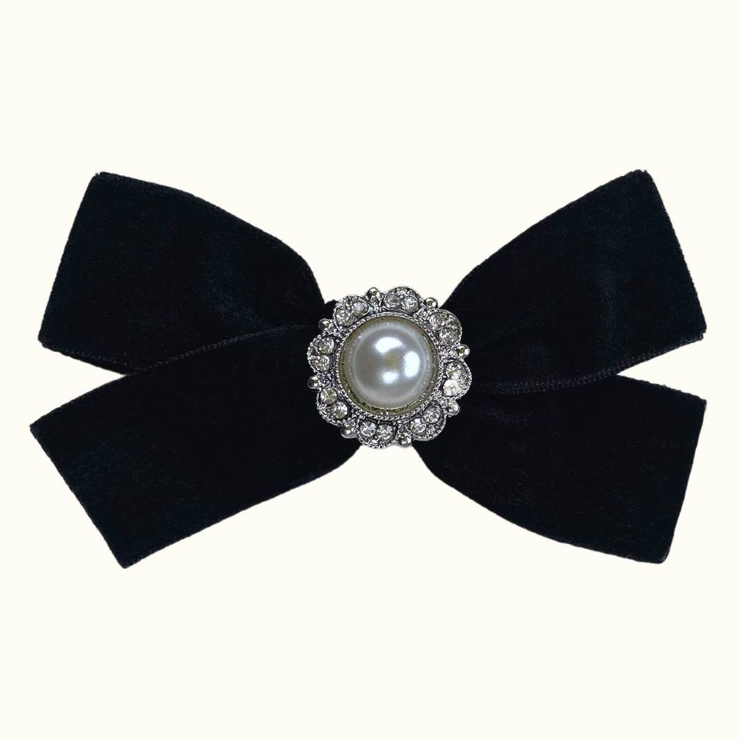 Black Pearl Velvet Bow Hair Clip