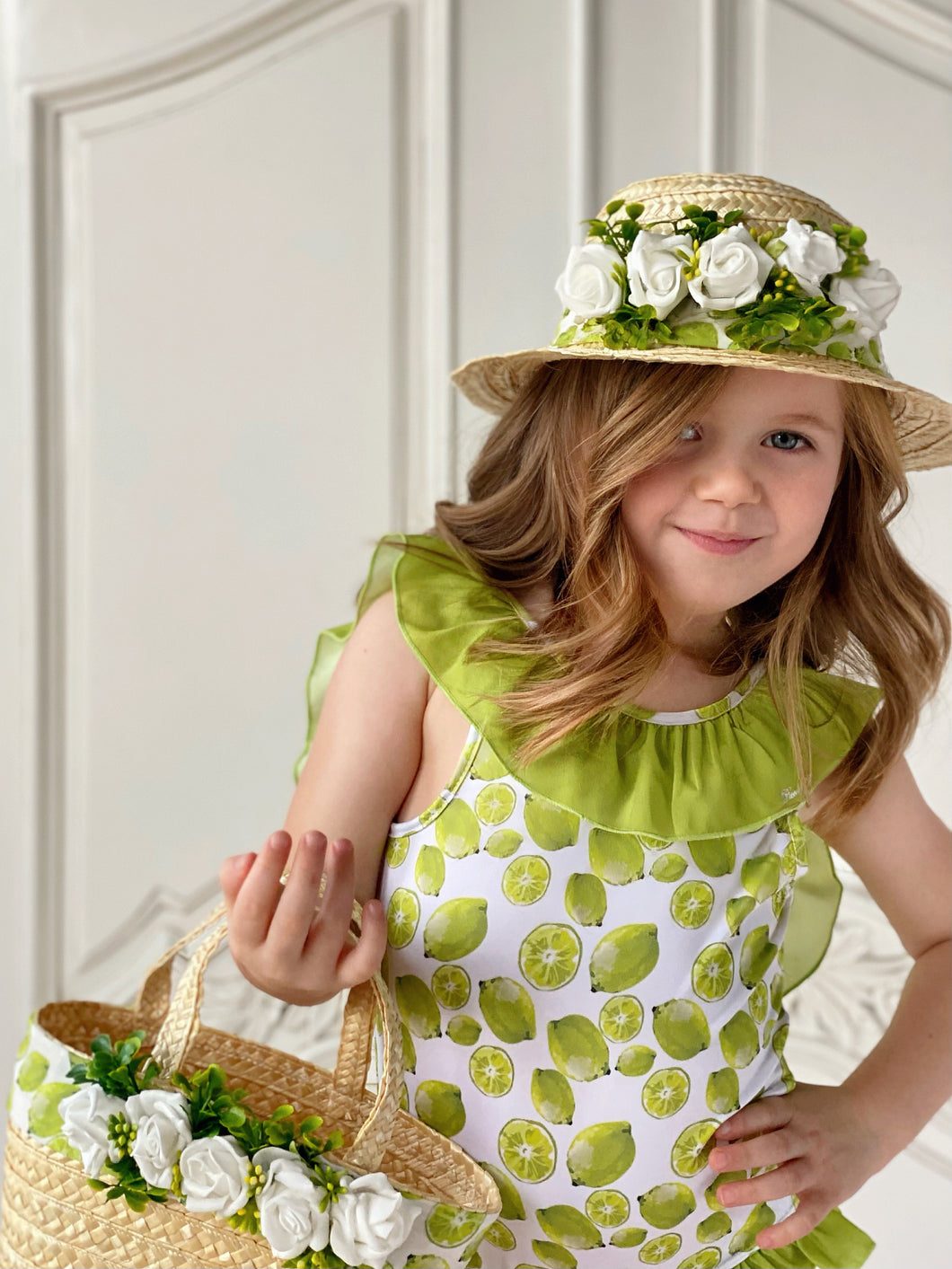 Piccola Speranza Floral Straw Hat - Lime