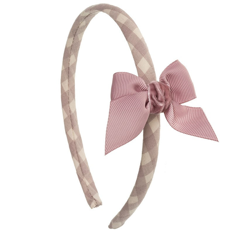 Gingham Headband with Bow - Pink