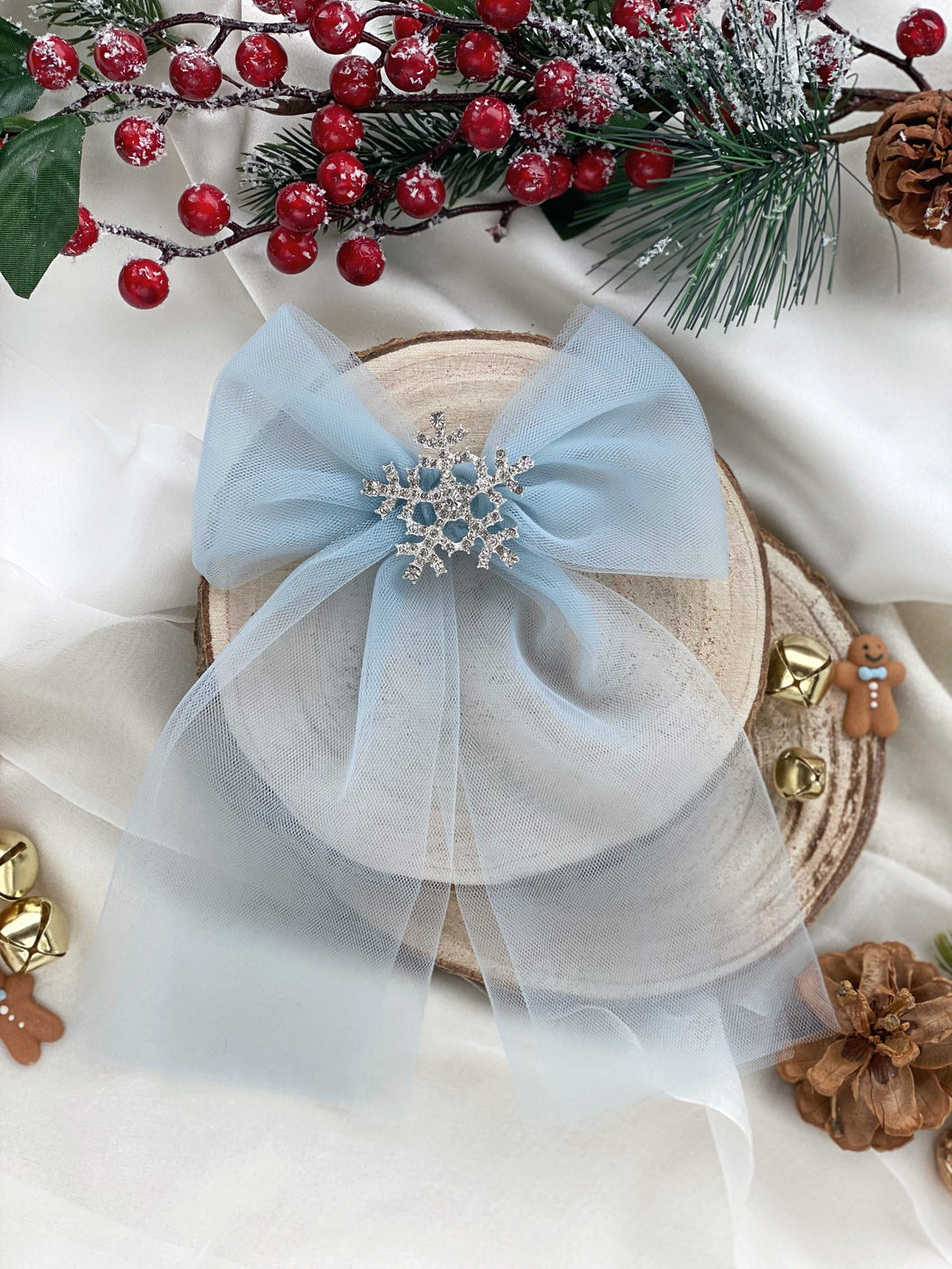 Elsa Snowflake Embellished Crystal Tulle Bow Hair Clip