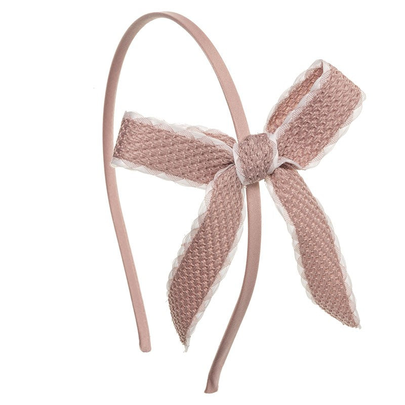 Knitted Bow Hairband - Antique Pink