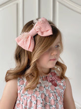 Load image into Gallery viewer, Linen Oversized Bow Hairband with Dried Gypsophila - Salmon
