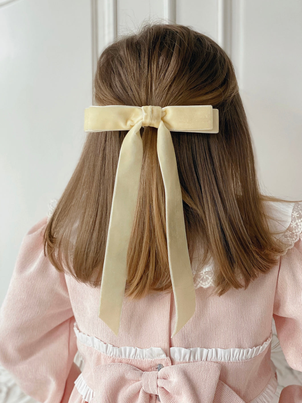 Velvet Long Bow Hair Clip - Cream