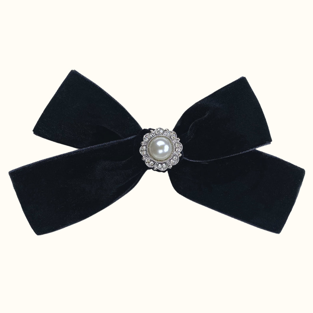 Black Pearl Velvet Oversized Bow Hair Clip