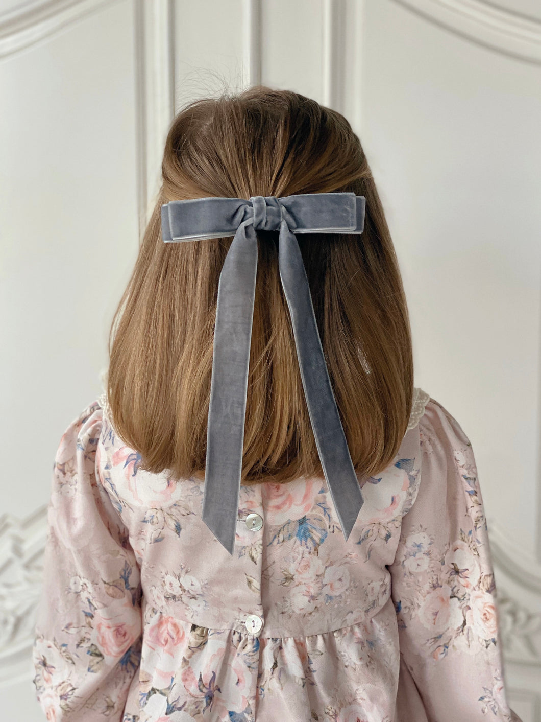 Velvet Long Bow Hair Clip - Grey