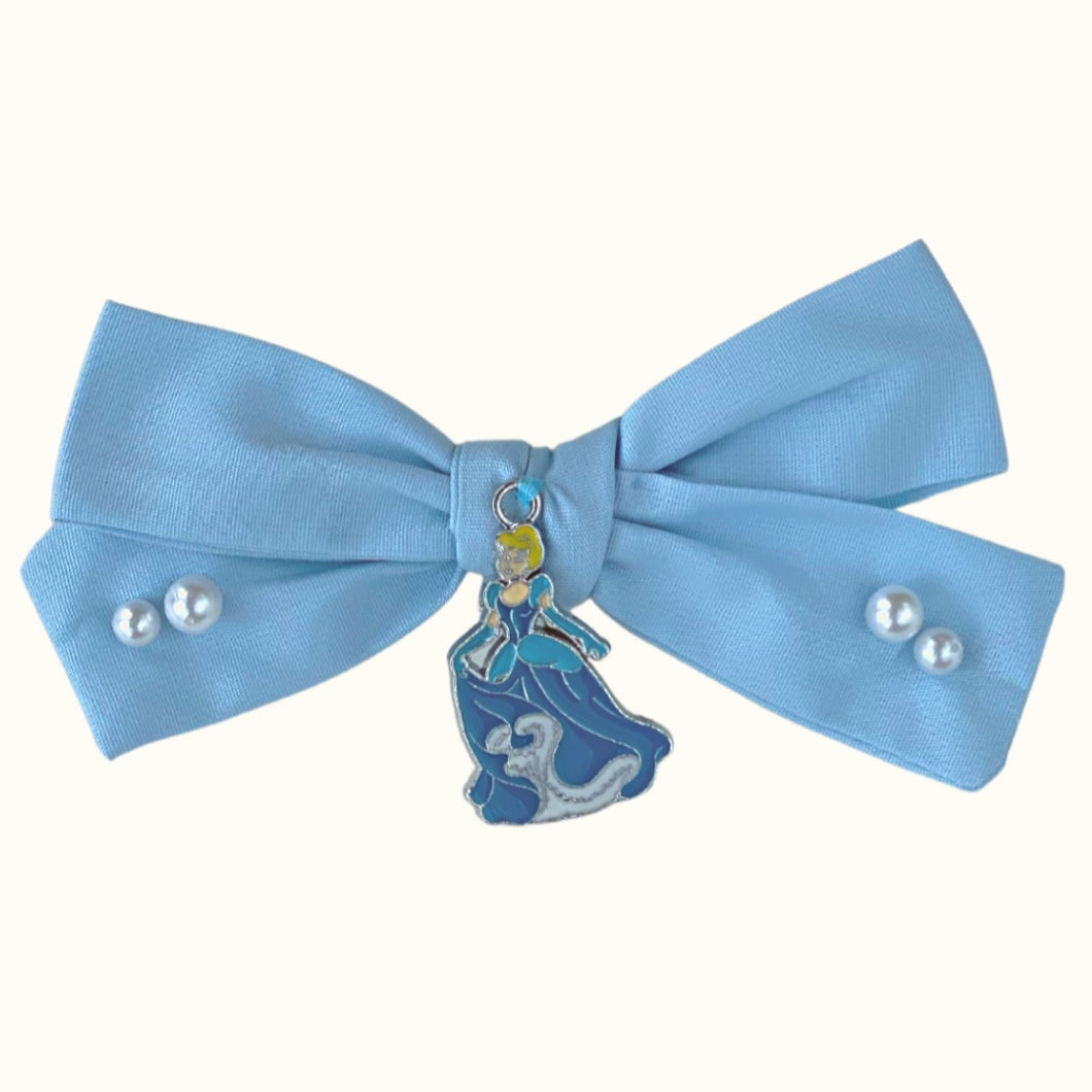 Limited Edition - Cinderella Princess Loren Pearl Cotton Bow Hair Clip in Powder Blue