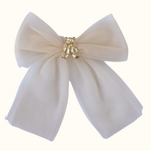 Load image into Gallery viewer, Anastasia Ivory Teddy Bear Tulle Bow - Hair Clip / Bag Bow
