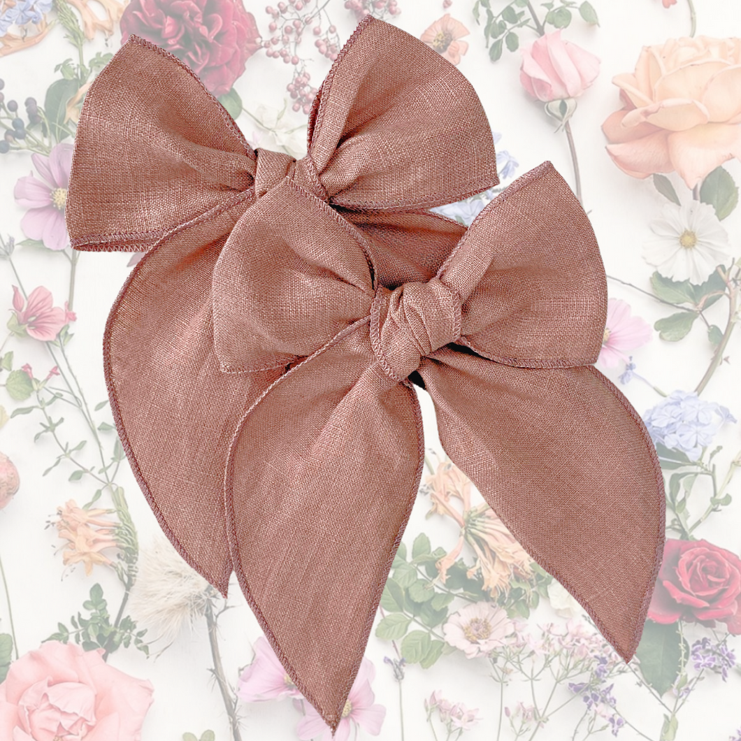 Blush Taupe Linen Cotton Fable Bow - Hair Clip / Bag Bow