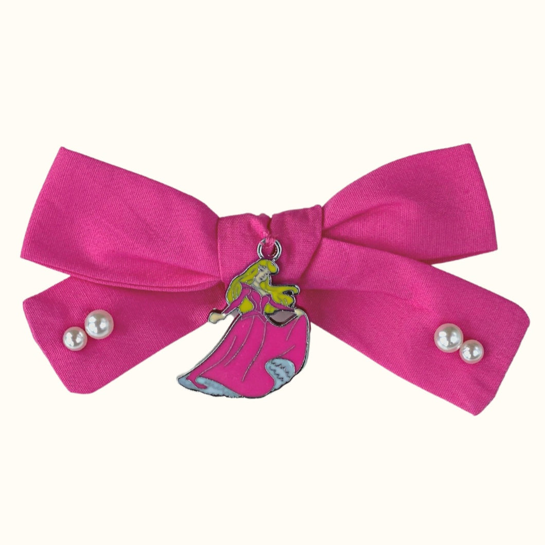 Limited Edition - Aurora Princess Loren Pearl Cotton Bow Hair Clip in Raspberry Kiss