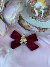 Load image into Gallery viewer, Anastasia Teddy Bear Velvet Hair Bow Clip
