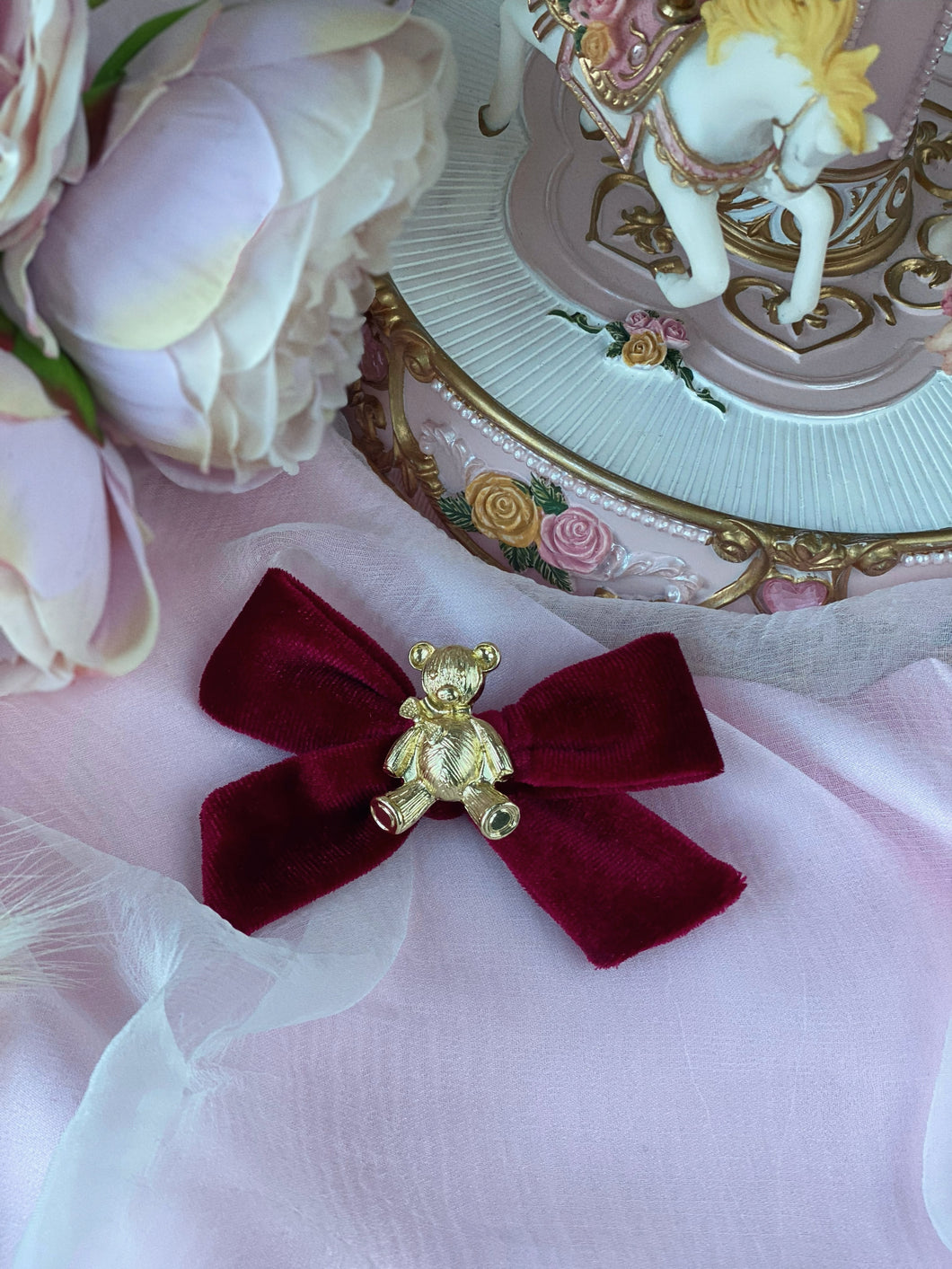 Anastasia Teddy Bear Velvet Hair Bow Clip