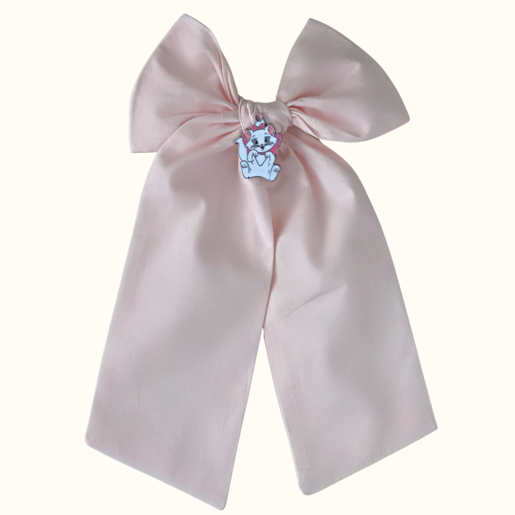 Marie Kitten Cotton Long Bow Hair Clip in Powder Pink