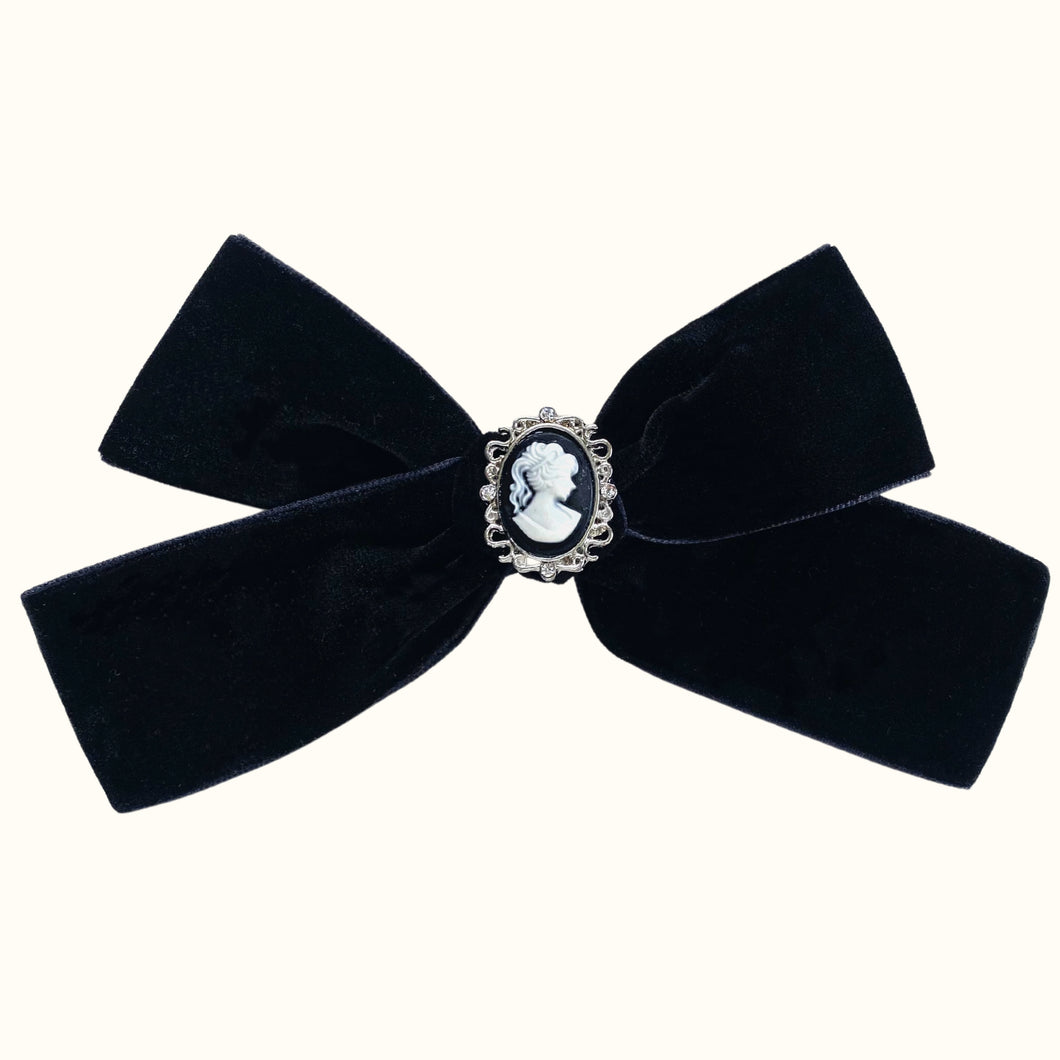 Black Cameo Velvet Oversized Bow Hair Clip