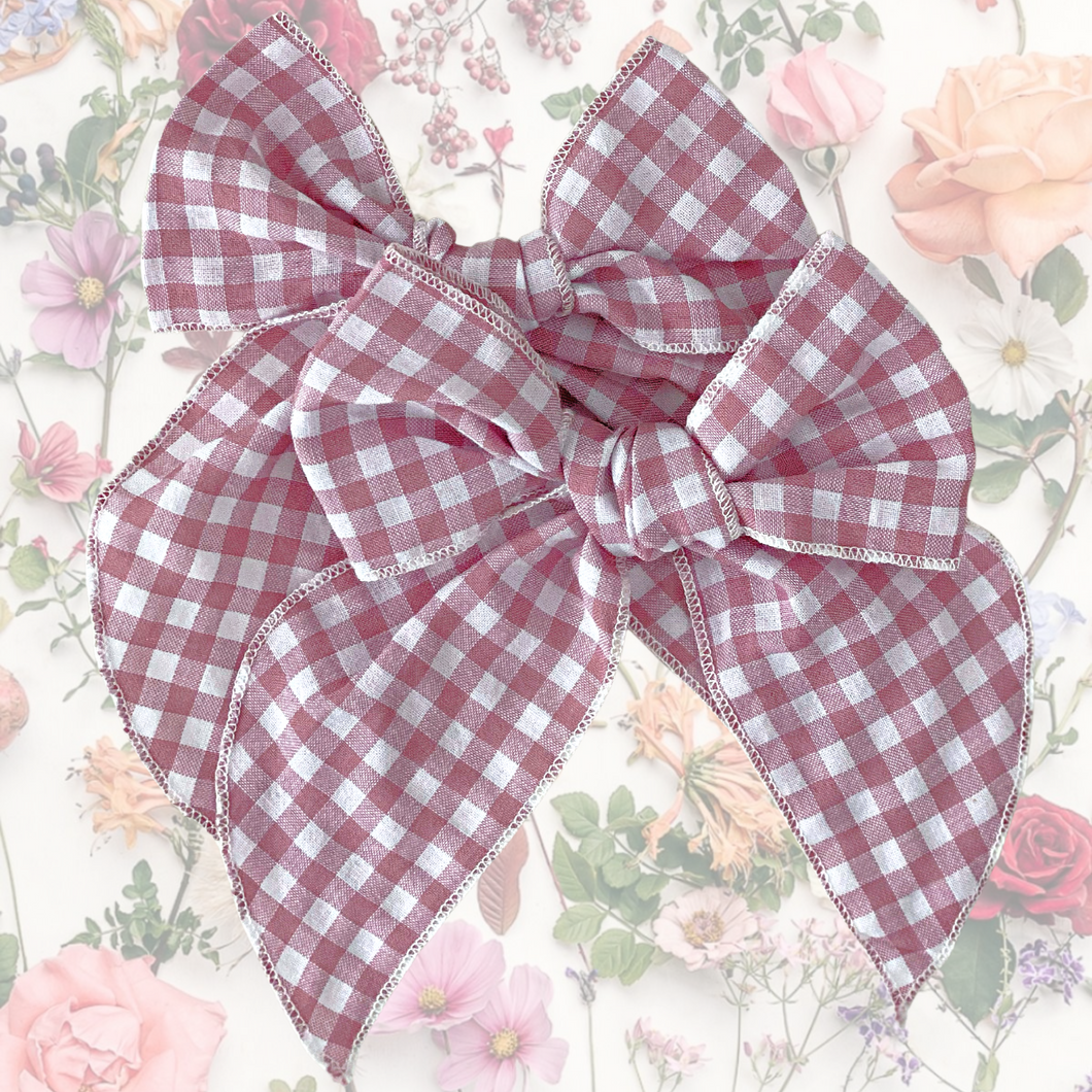 Pink Gingham Fable Bow - Hair Clip / Bag Bow