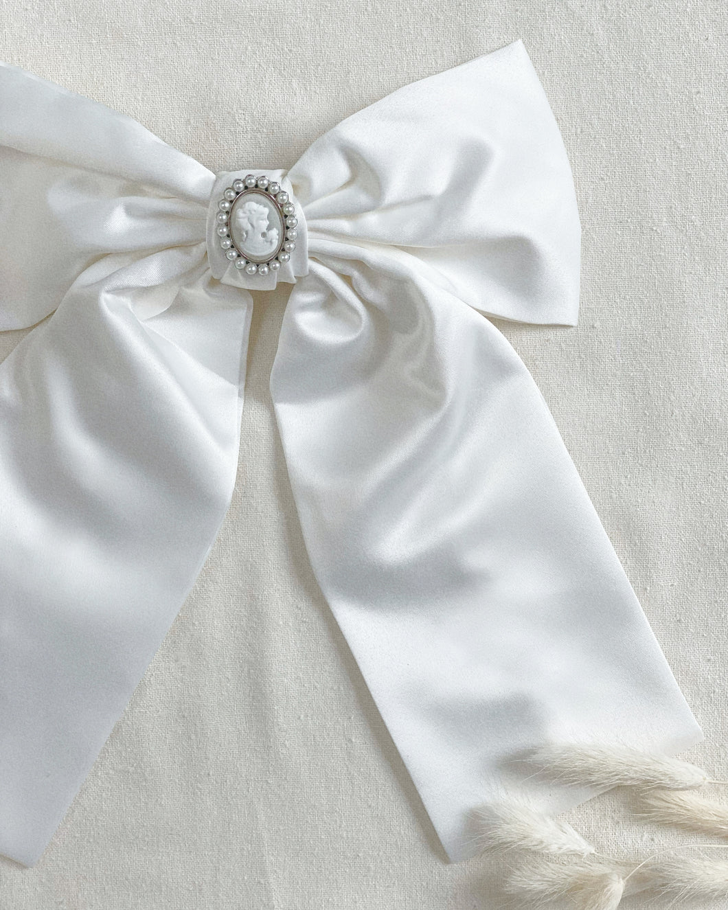 Bella Long Satin Cameo Bow Hair Clip