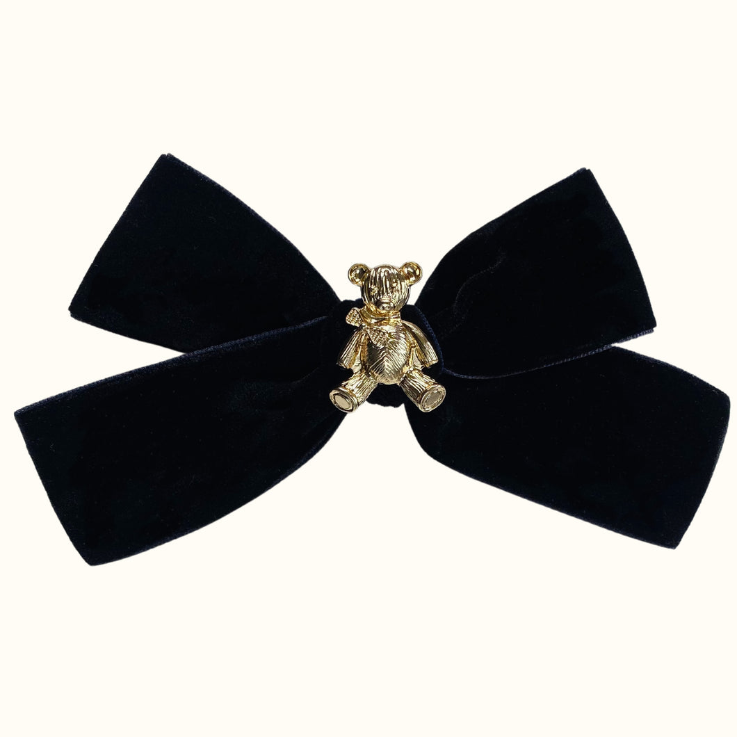 Anastasia Teddy Bear Oversized Velvet Bow Hair Clip - Black