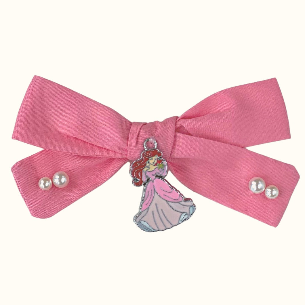 Limited Edition - Ariel Princess Loren Pearl Cotton Bow Hair Clip in Candy Pink