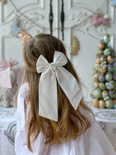 Load image into Gallery viewer, Bunny White Cotton Long Bow - Hair Clip / Bag Bow
