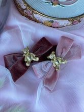 Load image into Gallery viewer, Anastasia Teddy Bear Velvet Hair Bow Clip
