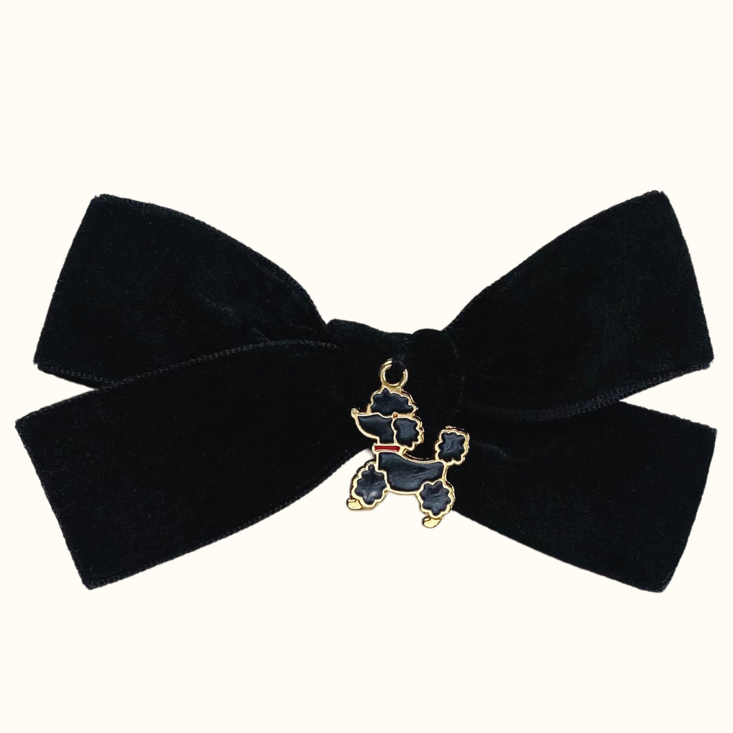 Black Poodle Velvet Bow Hair Clip