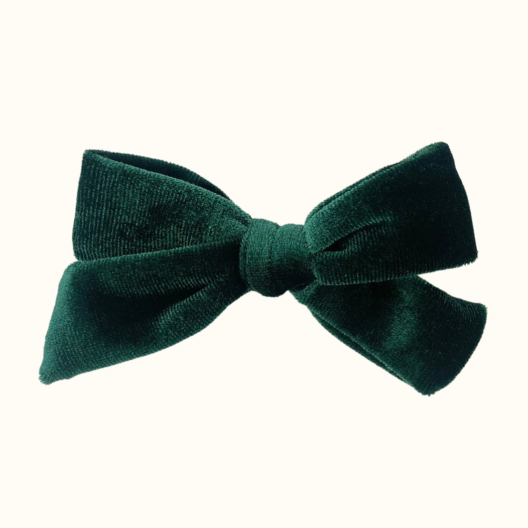 Velour Bow Hair Clip - Emerald Green