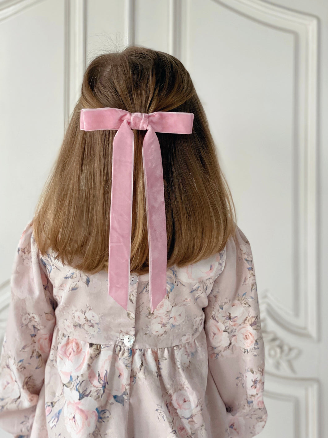 Velvet Long Bow Hair Clip - Baby Pink