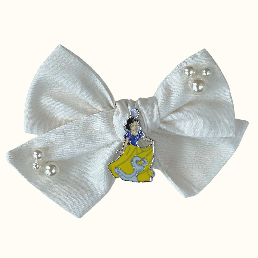 Limited Edition - Snow White Princess Pearl Cotton Bow Hair Clip in Milk