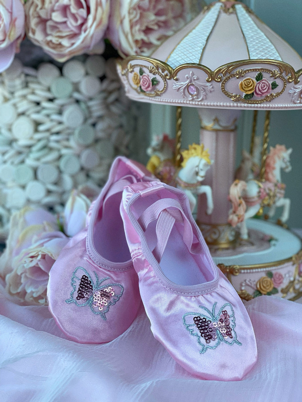 Daphne Embroidered Butterfly Satin Ballet Slippers