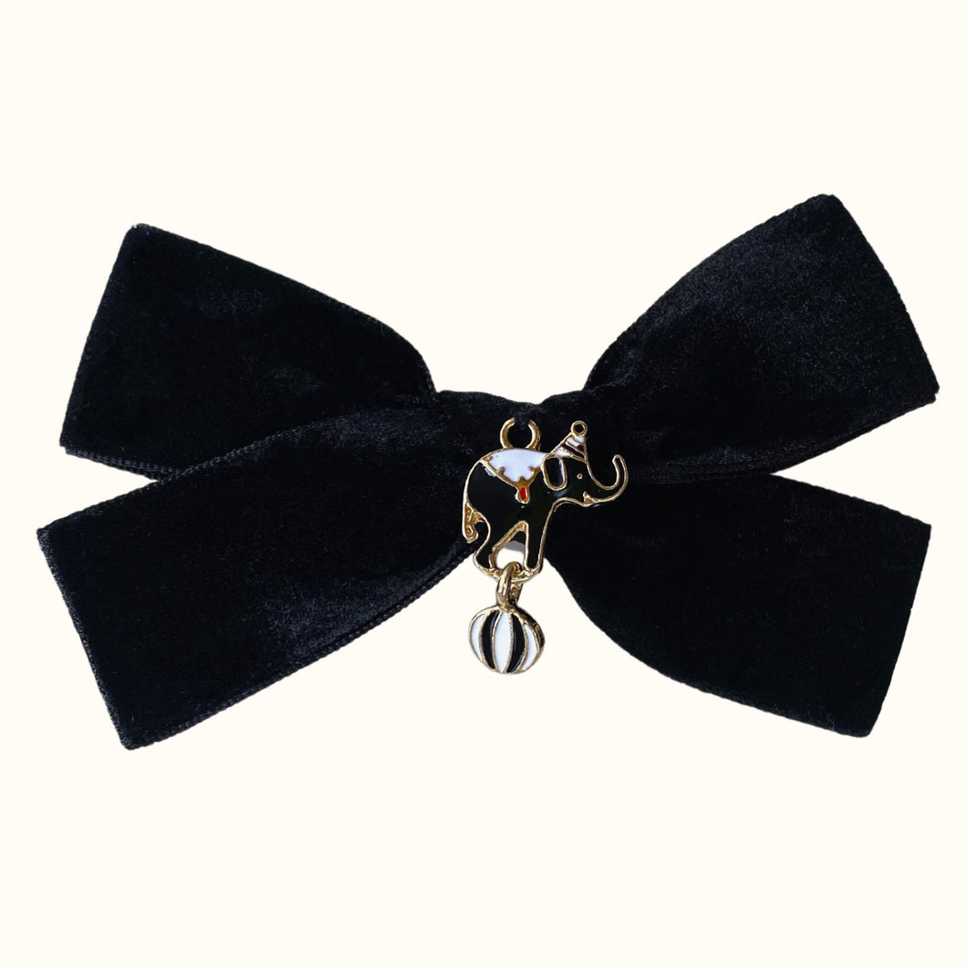 Black Elephant Velvet Bow Hair Clip