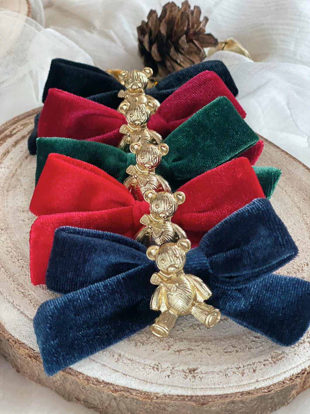 Anastasia Teddy Bear Velvet Hair Bow Clip