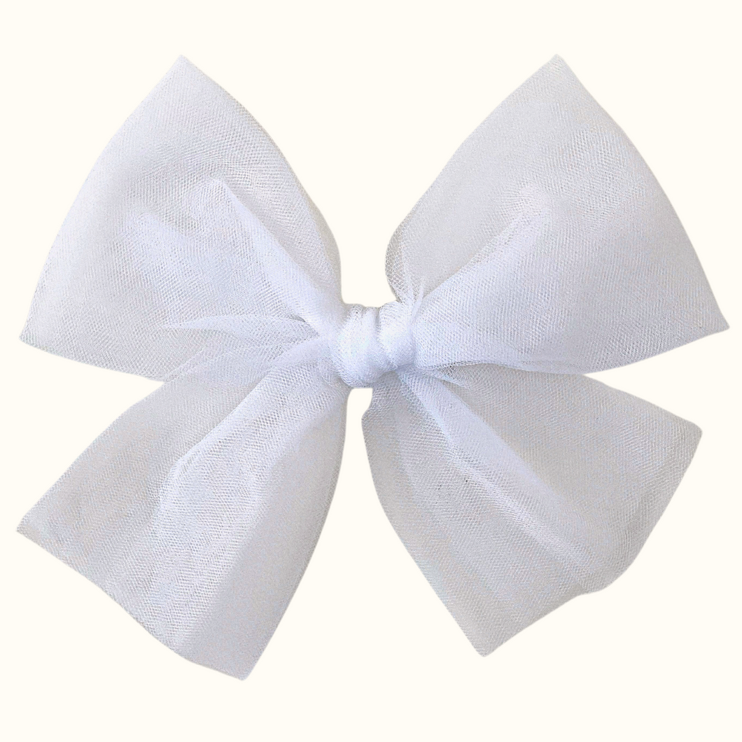 Odette Tulle Bow in White - Hair Clip / Bag Bow