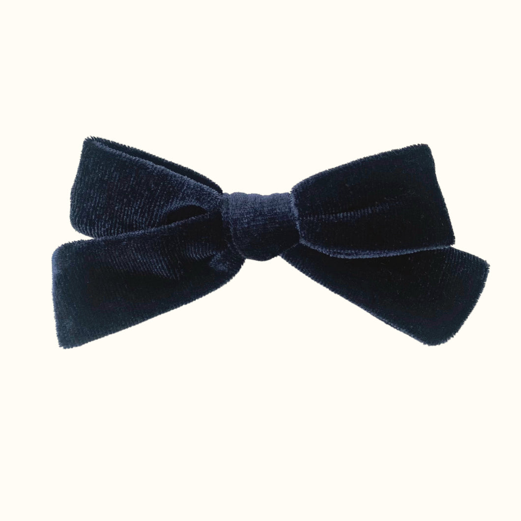 Velour Bow Hair Clip - Navy