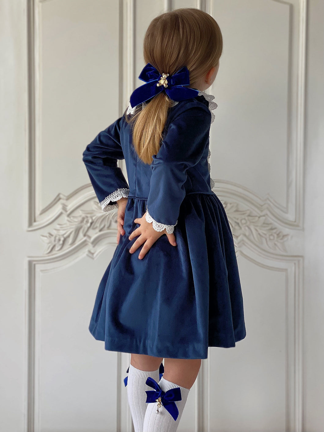 Anastasia Teddy Bear Oversized Velvet Bow - Royal Blue