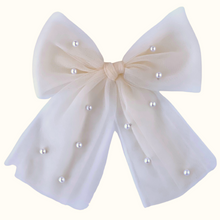 Load image into Gallery viewer, Piper Ivory Tulle Pearl Bow - Hair Clip / Bag Bow
