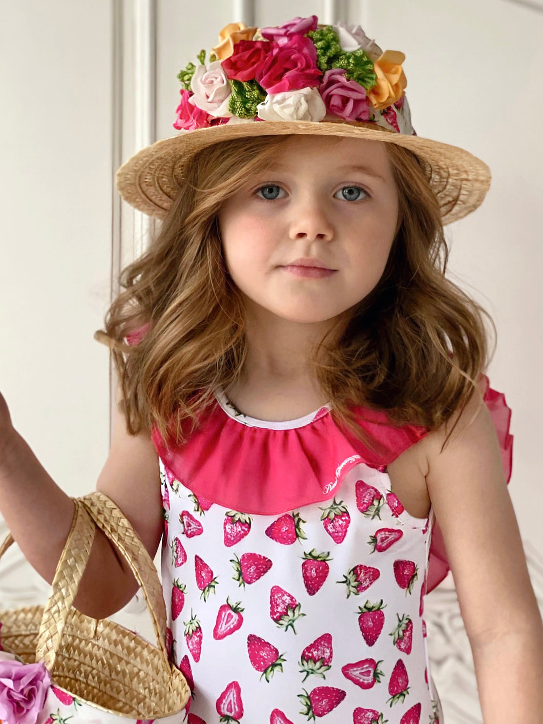 Piccola Speranza Floral Straw Hat - Strawberry