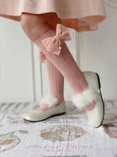 Load image into Gallery viewer, Julia Teddy Bear Oversized Velvet Bow Socks - Salmon Pink
