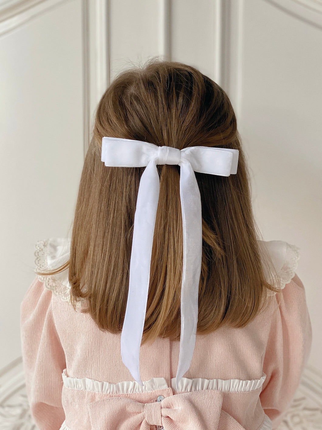 Velvet Long Bow Hair Clip - White