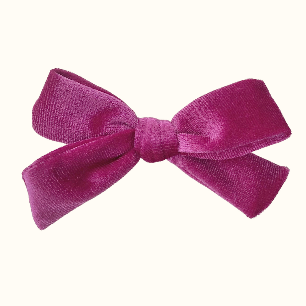 Velour Bow Hair Clip - Raspberry