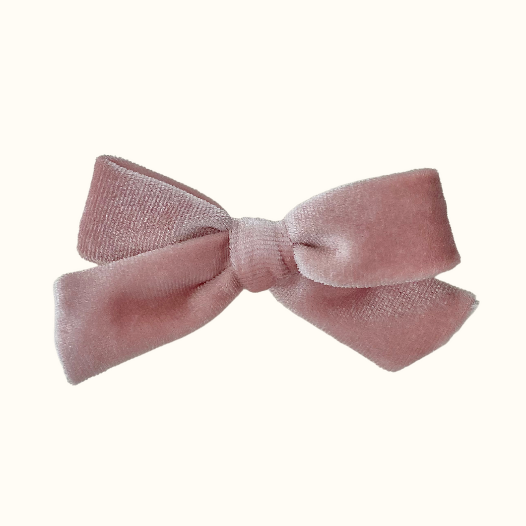 Velour Bow Hair Clip - Pink