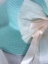 Load image into Gallery viewer, Rachael Tulle Ribbon Bow Straw Sun Hat - Duck Egg
